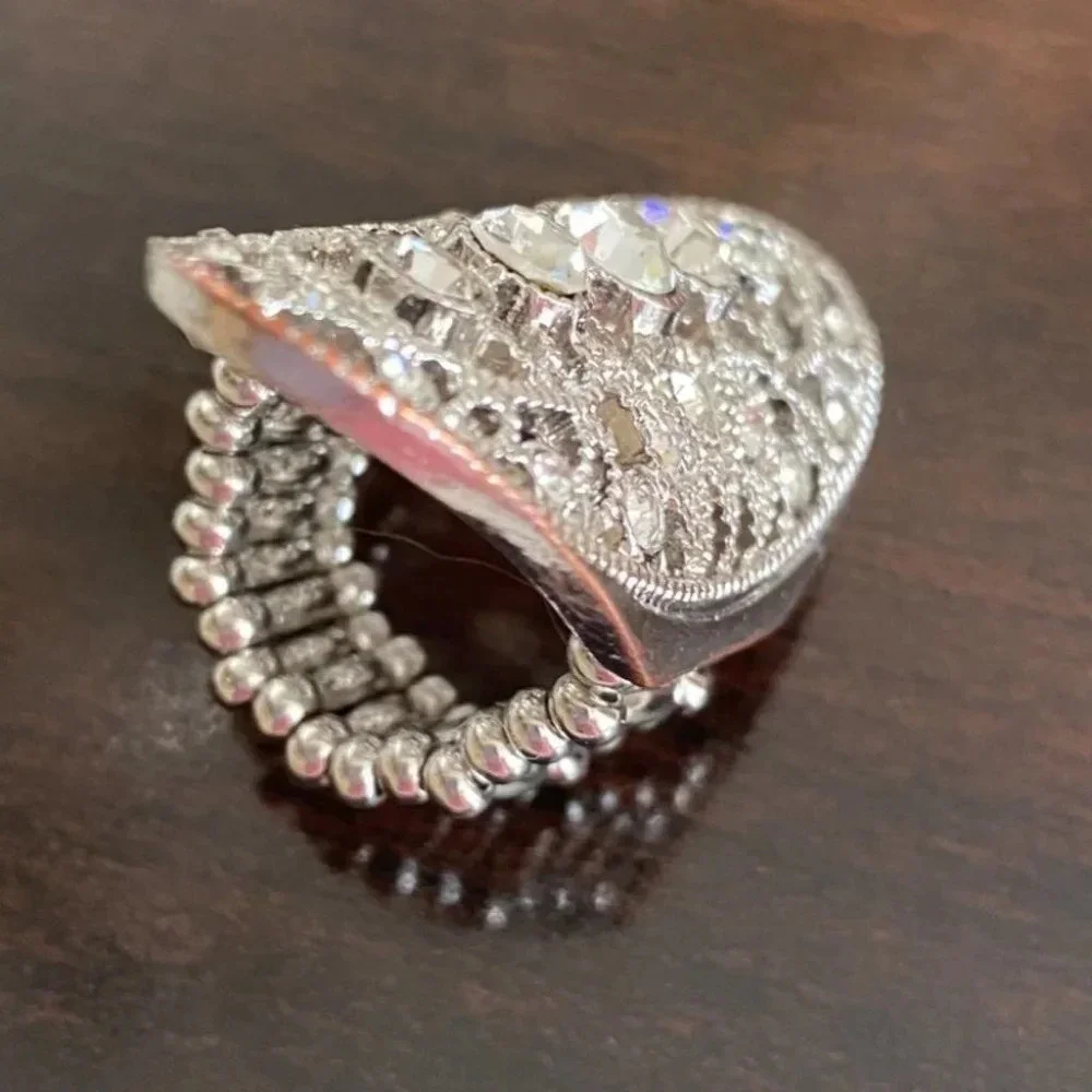 Beautiful Silver with Sparkling Rhinestones Fashion Statement Ring